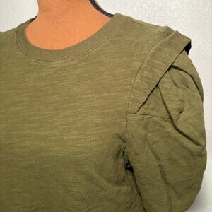 FRAME Olive Green Heavyweight Puff-Sleeve Tee – Size Large